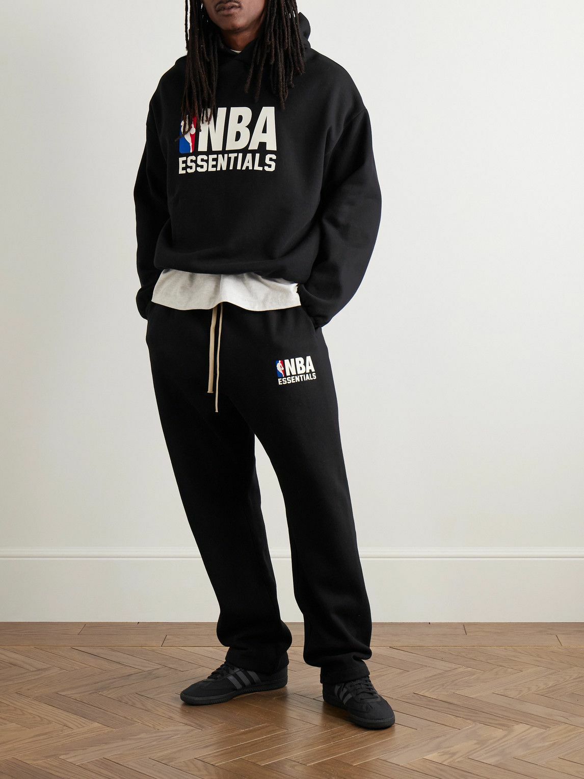 FEAR OF GOD ESSENTIALS - NBA Cropped Appliquéd Cotton-Blend Jersey Hoodie - Black
