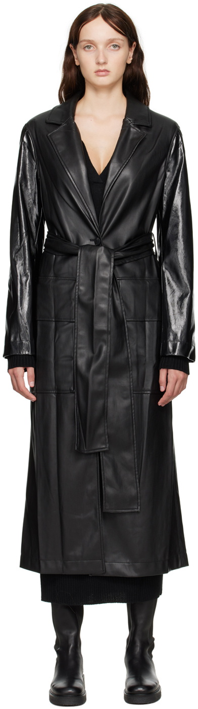 Staud Black Ashley Faux-Leather Coat Staud