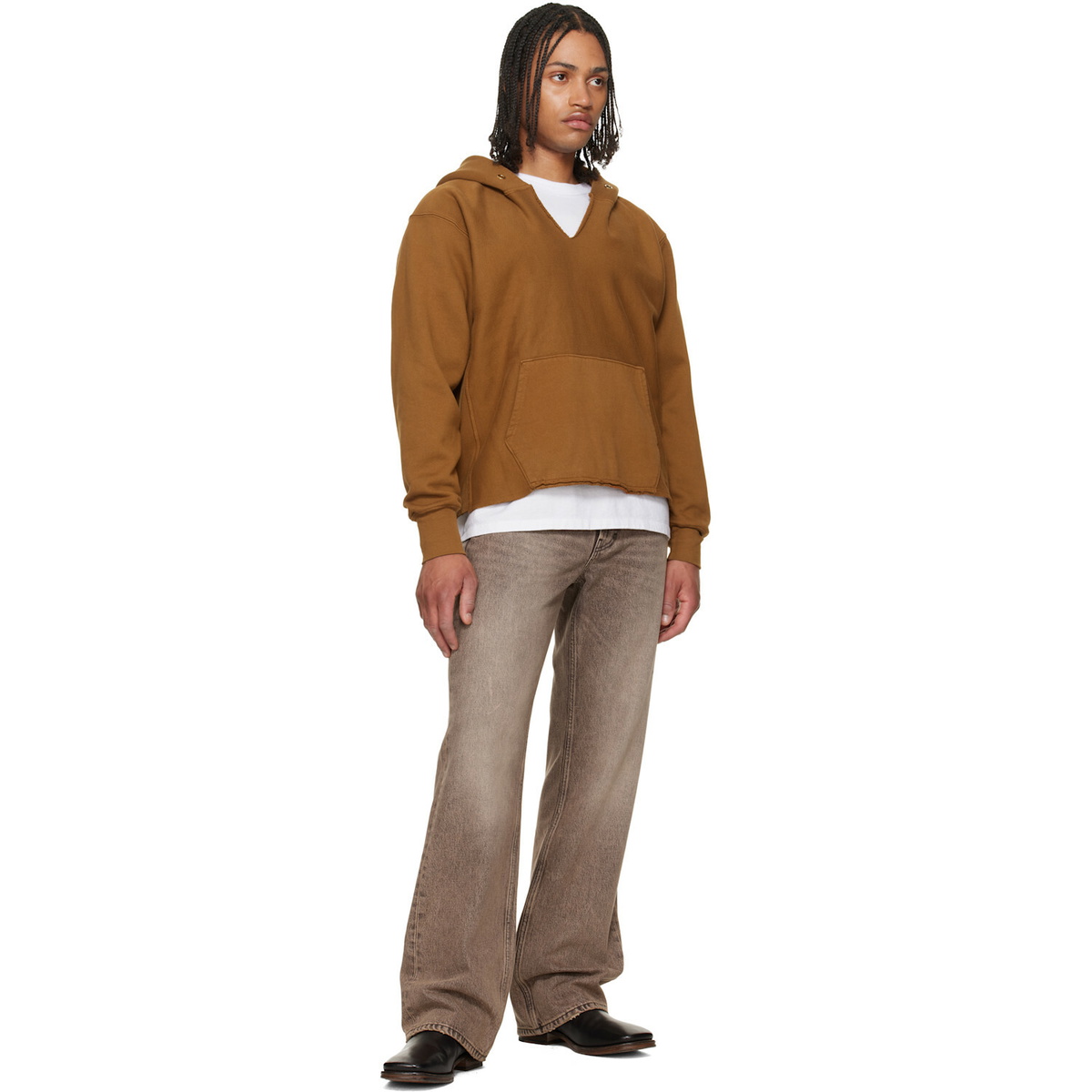 Les Tien Tan Heavyweight Raw Cropped Hoodie