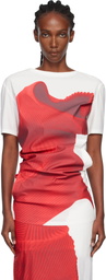 ISSEY MIYAKE White & Red Knit 'As Represented' Blouse