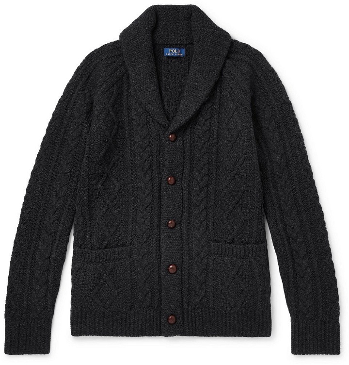 Photo: Polo Ralph Lauren - Shawl-Collar Cable-Knit Wool and Cashmere-Blend Cardigan - Men - Charcoal