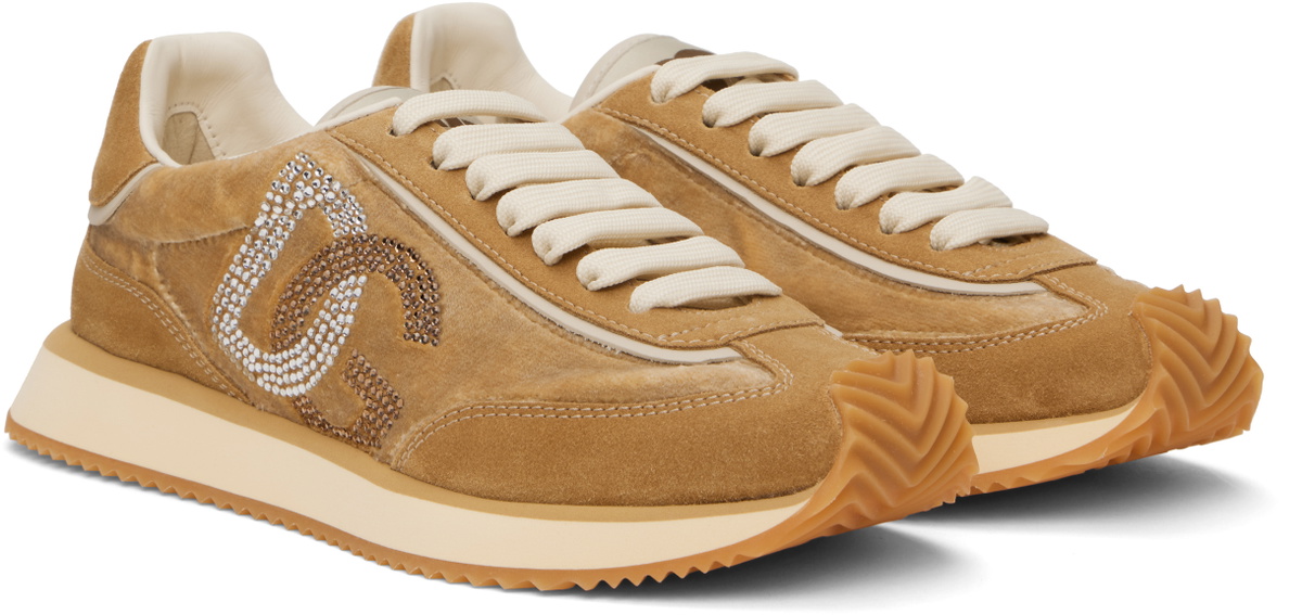 Dolce&Gabbana Tan & Beige Mixed-Material 'DG' Cushion Sneakers