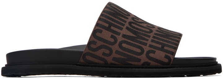 Photo: Moschino Brown & Black Jacquard Logo Sandals