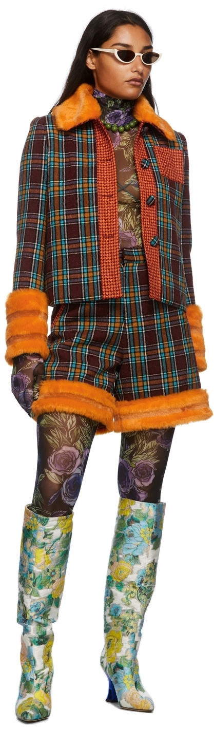 SHUTING QIU SSENSE Exclusive Burgundy & Orange Tailored Faux-Fur Shorts