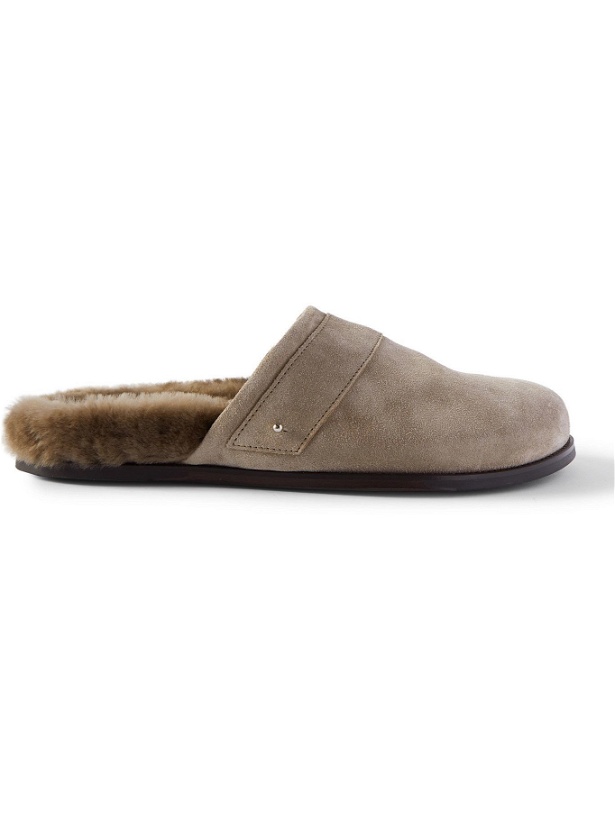 Photo: Mr P. - Shearling-Lined Suede Slippers - Brown