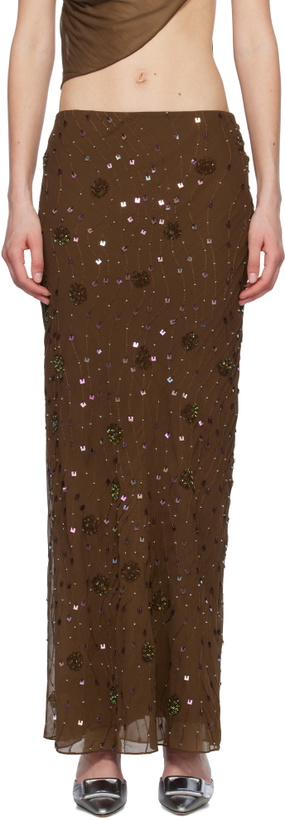 Photo: Mirror Palais Brown Beaded Maxi Skirt