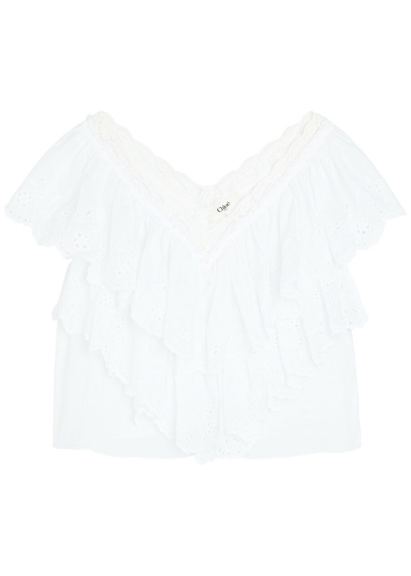 Photo: Chloe Embroidered Ruffled Cropped Cotton top White