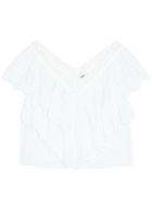 Chloe Embroidered Ruffled Cropped Cotton top White