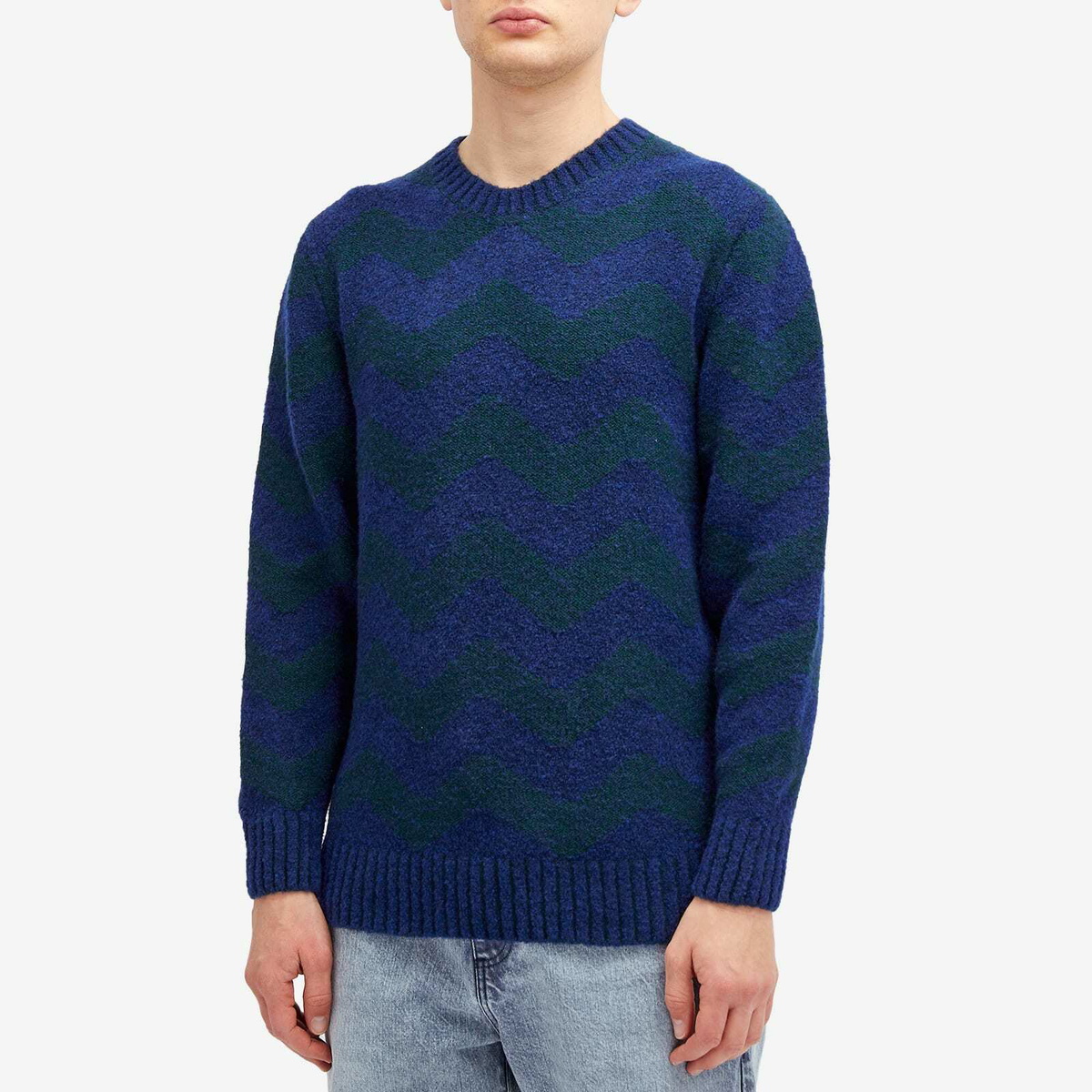 Country Of Origin Men's Thames Stripe Knit Jumper in Navy Tartan