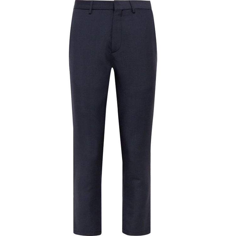 Photo: Caruso - Navy Slim-Fit Cropped Wool and Mohair-Blend Trousers - Blue