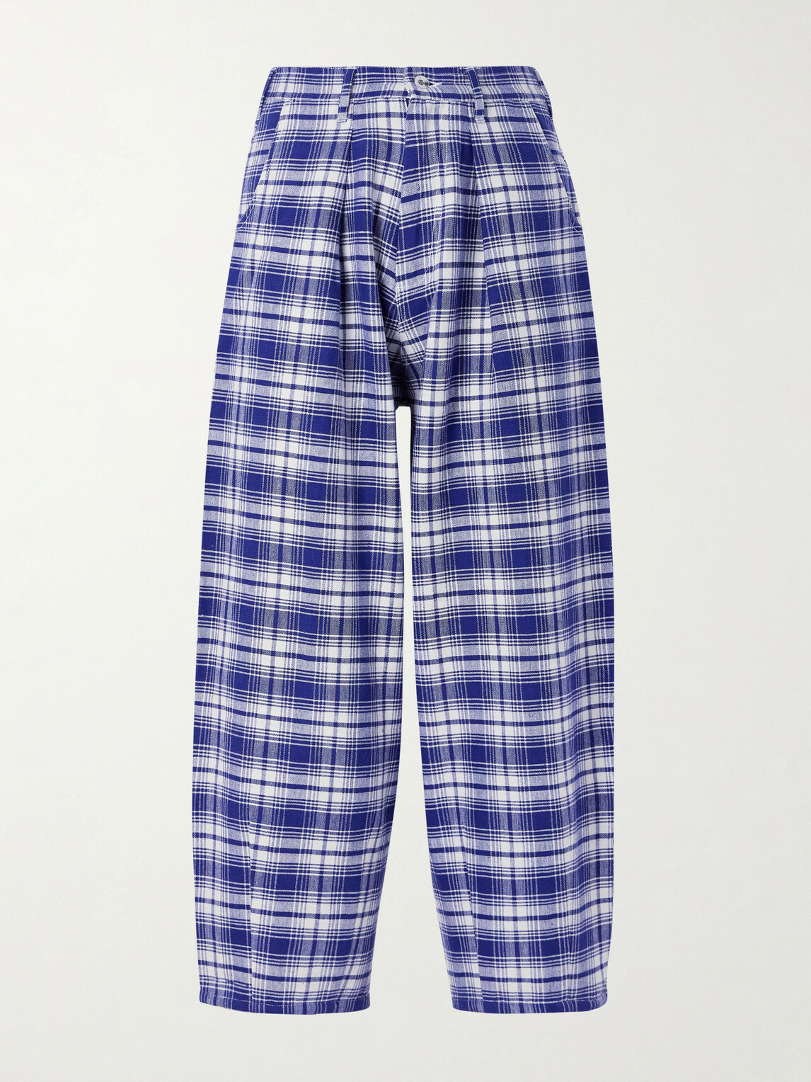 Story mfg. - Lush Wide-Leg Checked Organic Cotton Trousers - Blue