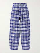 Story mfg. - Lush Wide-Leg Checked Organic Cotton Trousers - Blue