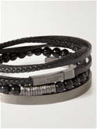 TATEOSSIAN - Set of Three Leather, Agate and Rhodium-Plated Bracelets - Black