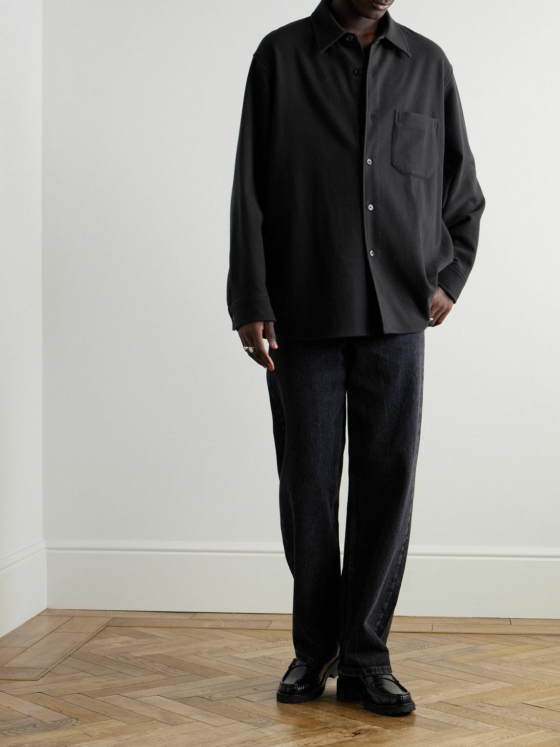 Auralee - Super 180s Wool-Flannel Shirt - Black Auralee