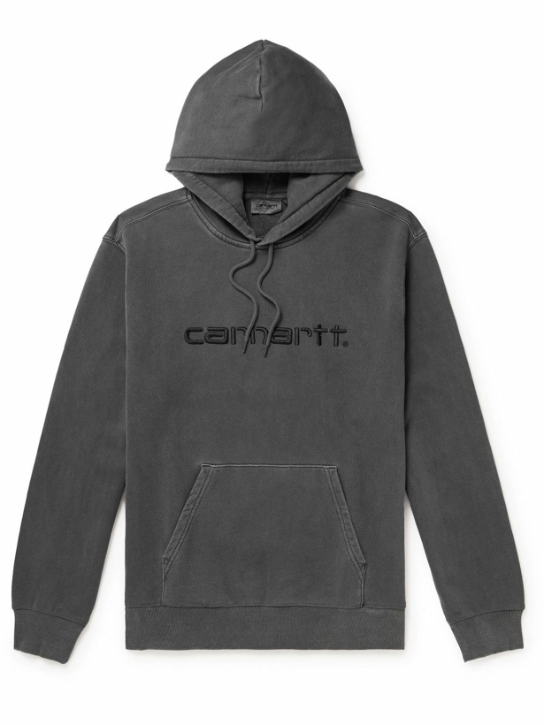 Photo: Carhartt WIP - Logo-Embroidered Garment-Dyed Cotton-Jersey Hoodie - Black