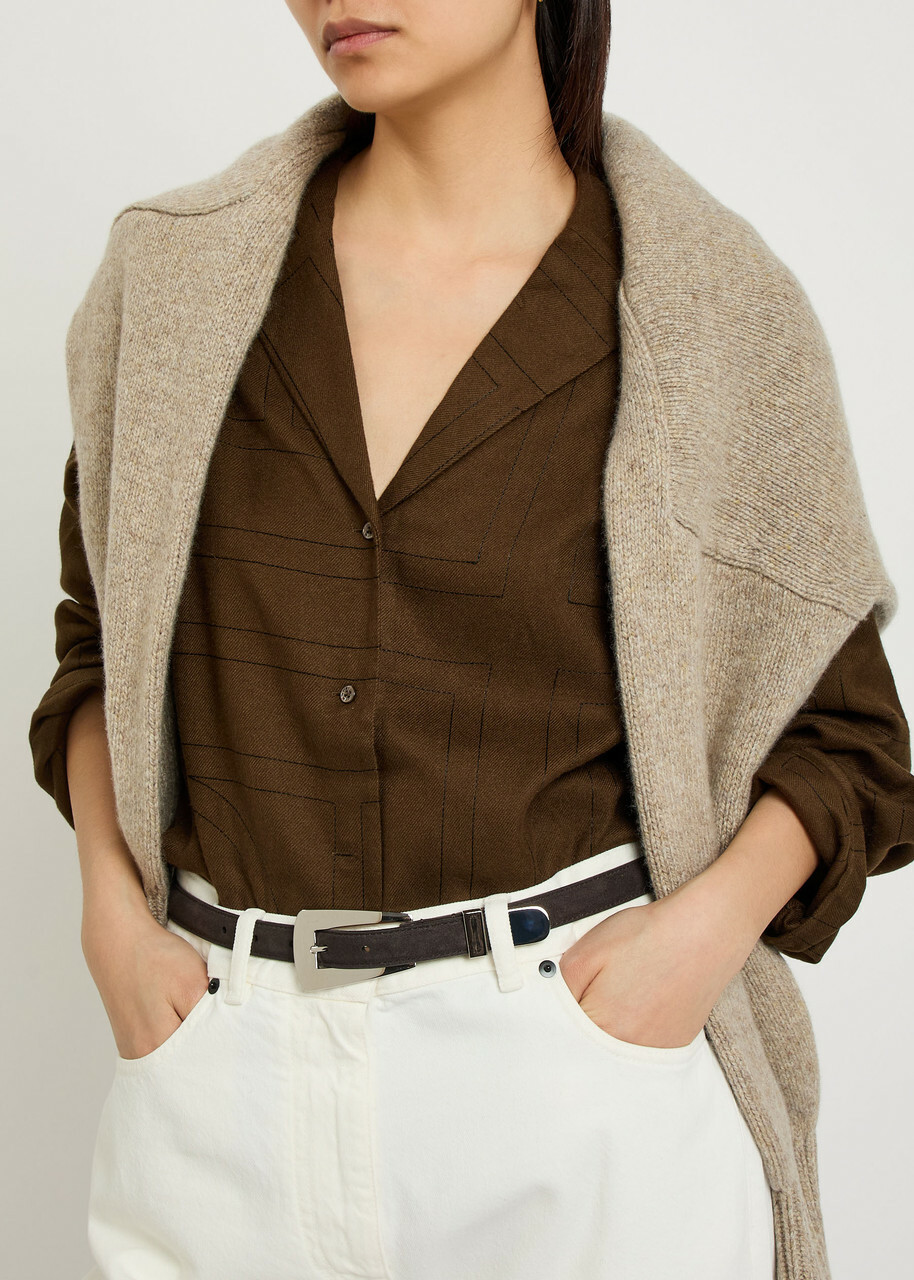 Khaite Lucca Suede Belt Dark Brown