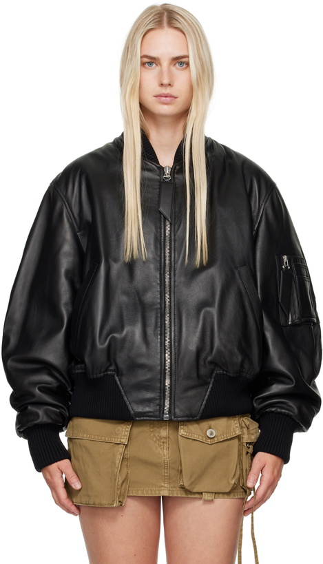 Photo: The Attico Black Anja Leather Bomber Jacket