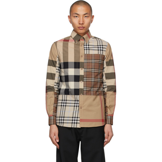 Burberry Beige Contrast Check Shirt Burberry