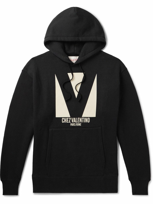 Photo: Valentino Garavani - Logo-Print Cotton-Jersey Hoodie - Black