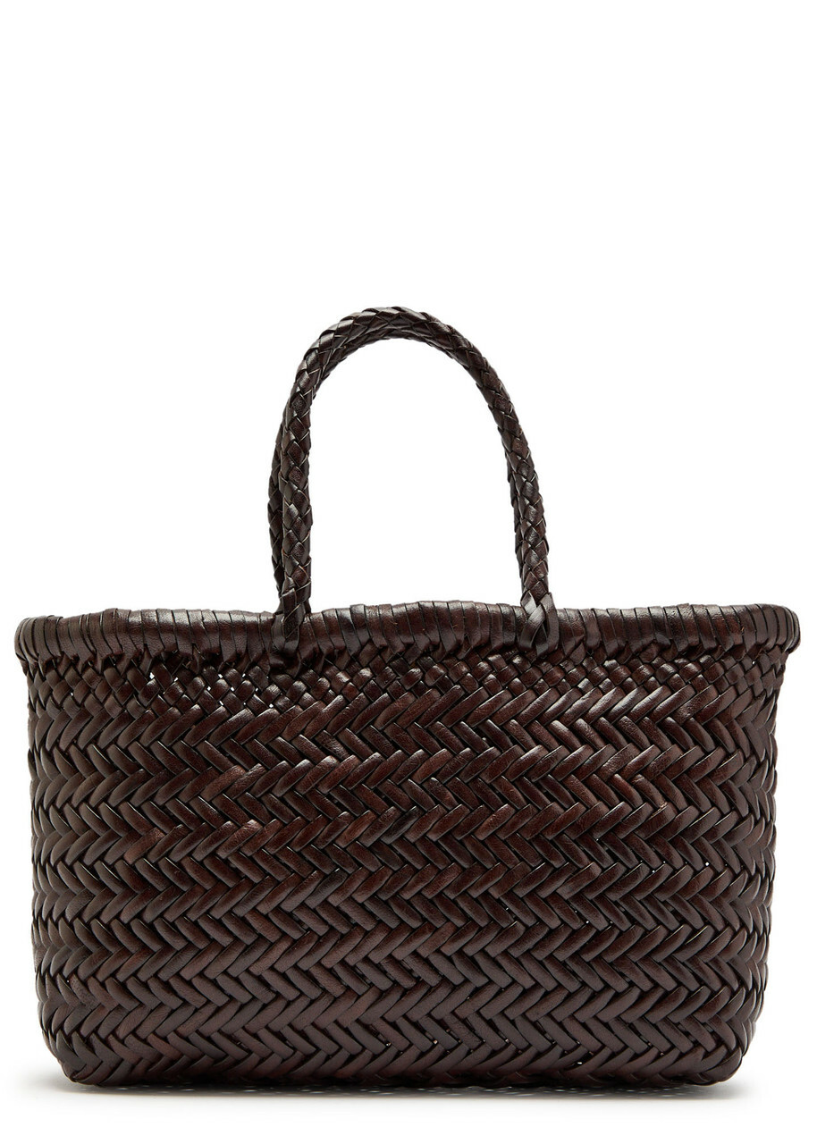 Dragon Diffusion Mini Flat Gora Woven Leather top Handle bag - Dark Brown - One Size