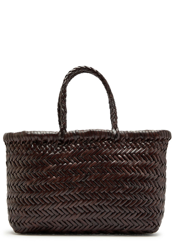 Photo: Dragon Diffusion Mini Flat Gora Woven Leather top Handle bag - Dark Brown - One Size