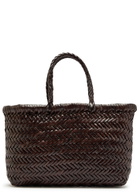 Dragon Diffusion Mini Flat Gora Woven Leather top Handle bag - Dark Brown - One Size