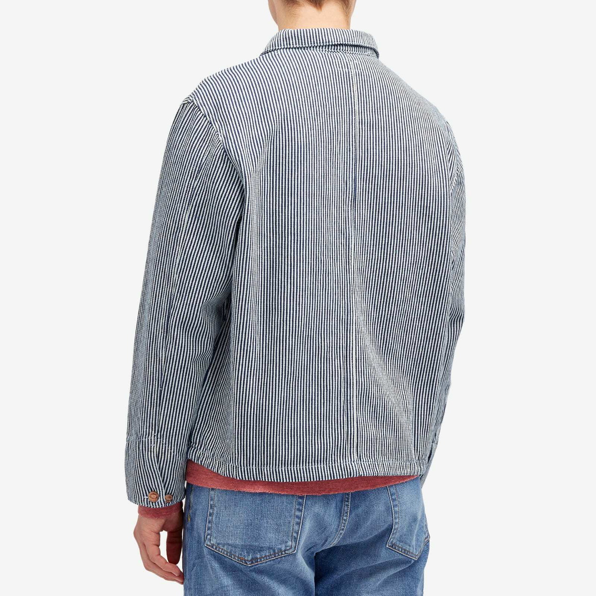 Dubbleware Men's Amherst Hickory Stripe Chore Jacket in White/Indigo