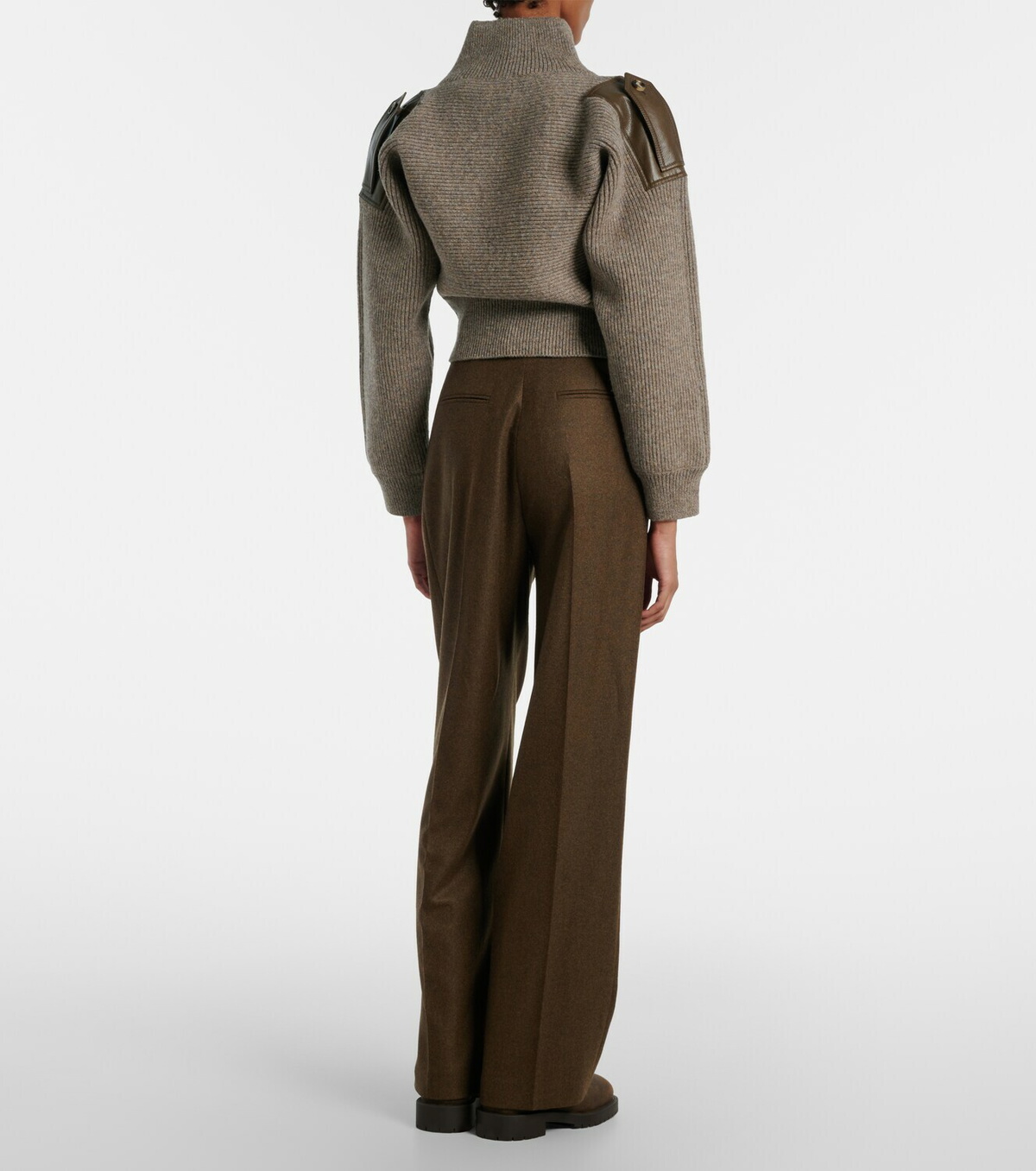 Burberry Cropped leather-trimmed wool-blend sweater