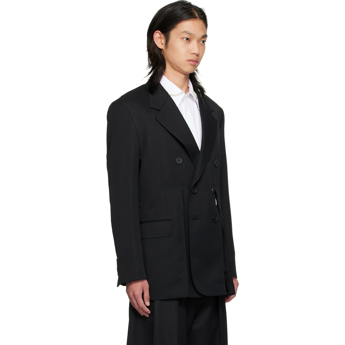 Simone Rocha Black Double Breasted Hem Slice Blazer
