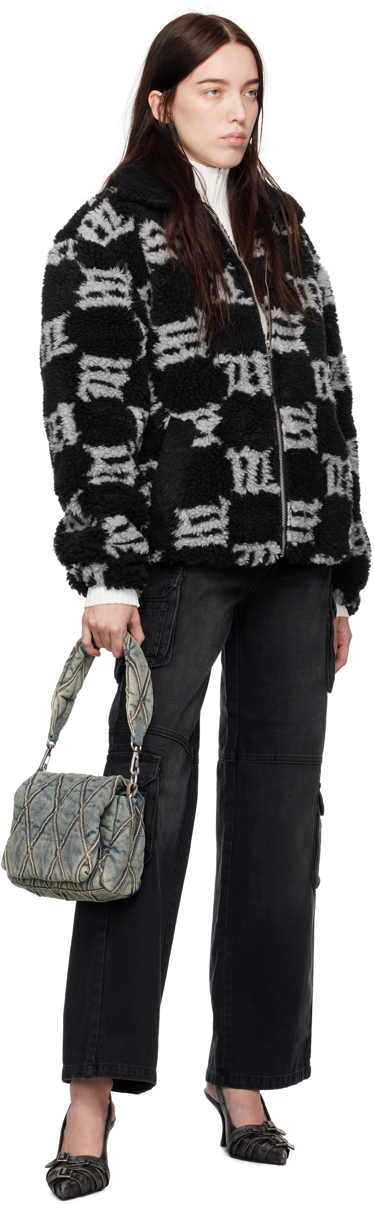 MISBHV Black Monogram Faux-Shearling Jacket