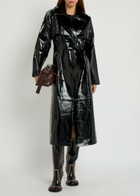 Skiim Karla Belted Patent Leather Trench Coat Black