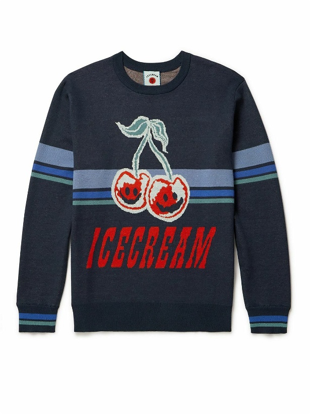 Photo: ICECREAM - Intarsia Cotton and Wool-Blend Sweater - Blue