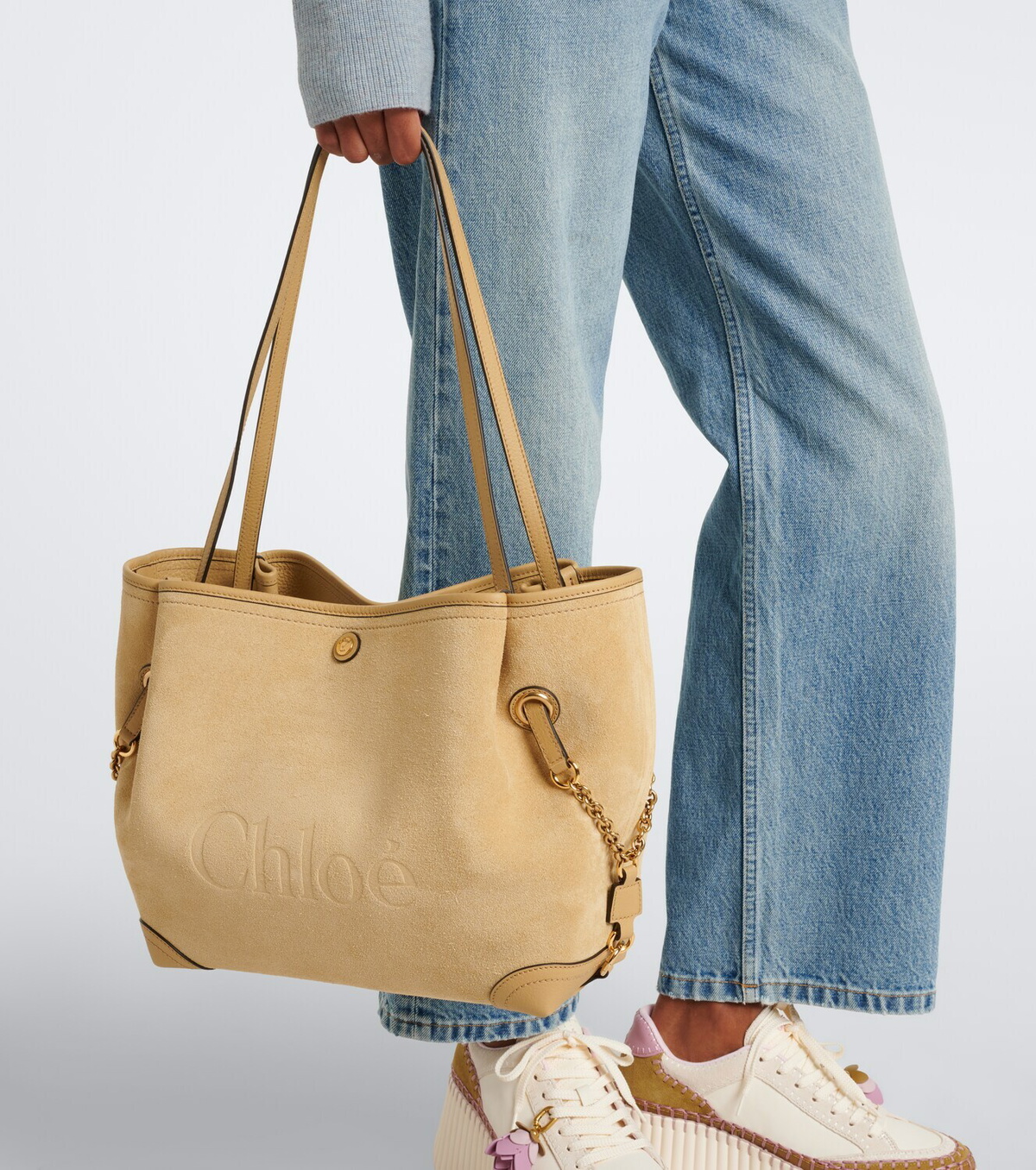 Chloé Chloé Clover leather-trimmed suede tote bag