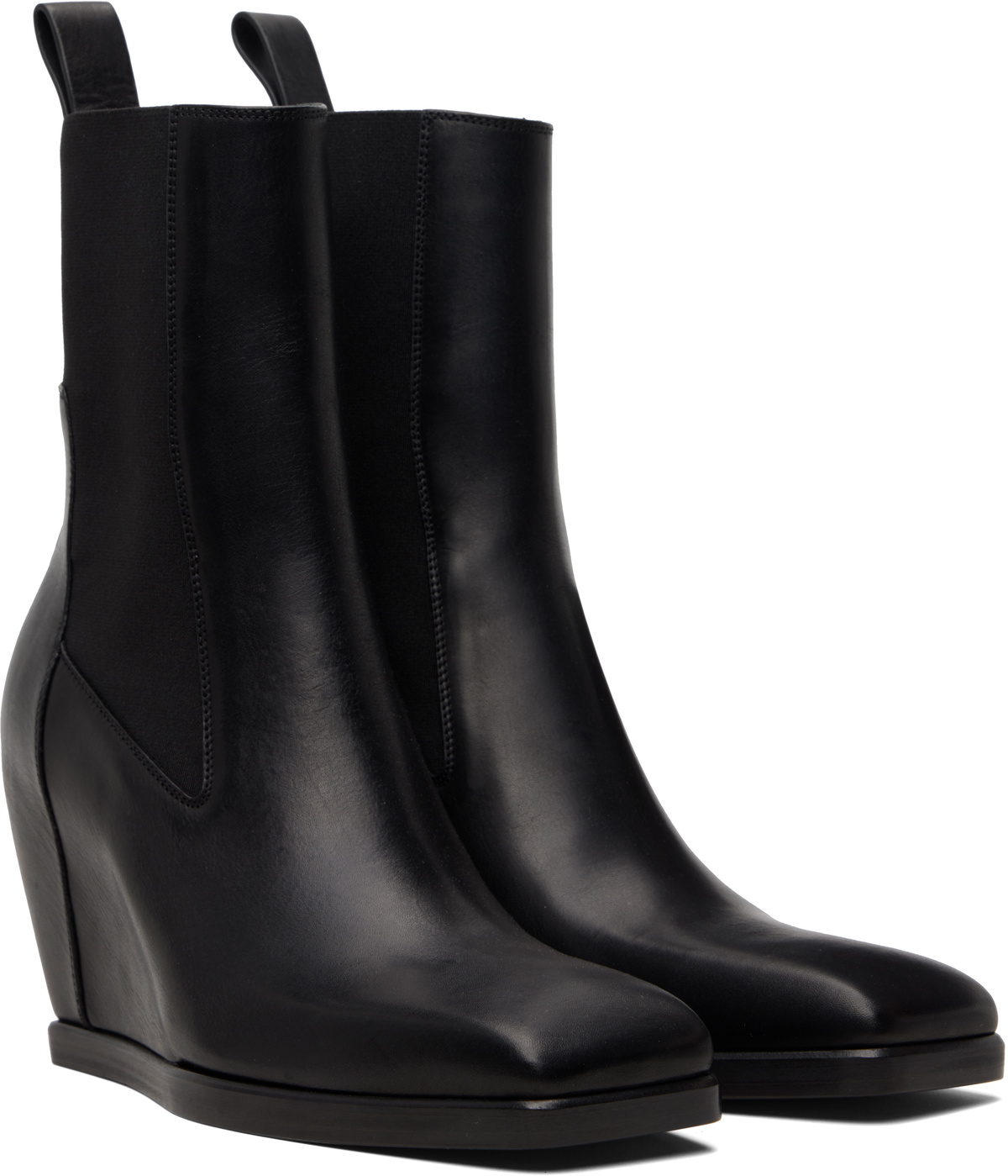 Rick Owens Black Temple Wedge Heeled Sliver Chelsea Boots