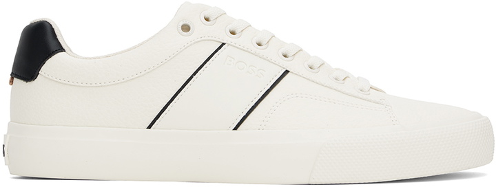 Photo: BOSS Off-White Faux-Leather Sneakers