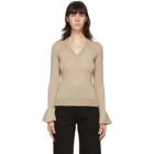 JW Anderson Beige Flared Cuff V-Neck Sweater