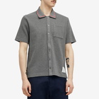 Thom Browne Men's Short Sleeve Button Down Textured Shirt in Medium Grey