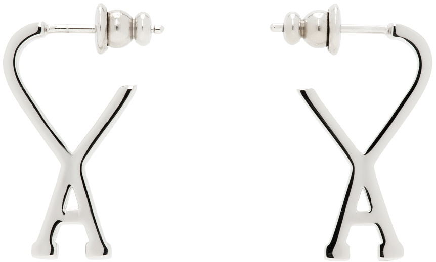 AMI Paris Silver Small Ami de Cœur Earrings