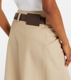 Loewe Leather-trimmed draped cotton and silk midi skirt