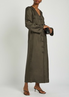 Rohe Mandarin-closure V-neck Silk Midi Dress Dark Green