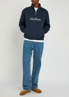 Malbon Collegiate Logo Half-zip Cotton Sweatshirt Navy