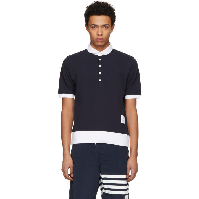 Photo: Thom Browne Navy Classic PiquÃ© Polo 