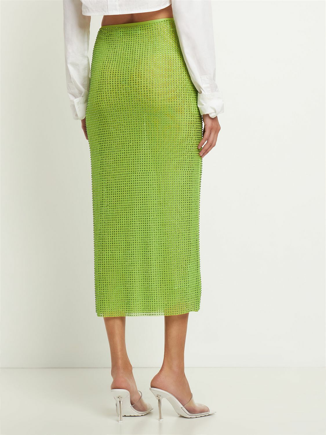 Orange Hotfix Mesh Midi Skirt