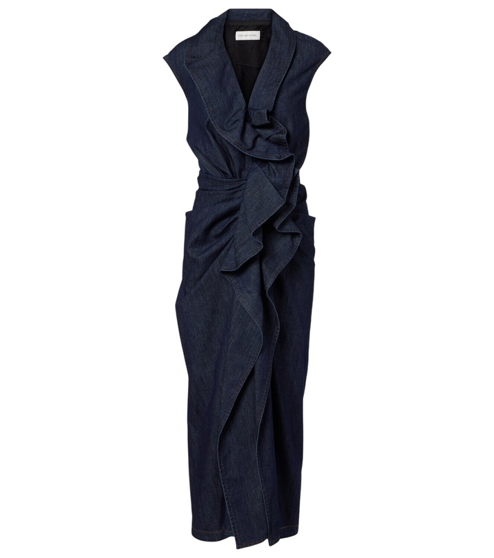 Photo: Dries Van Noten Ruffled denim midi dress