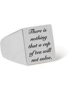 Bleue Burnham - Drink Tea Engraved Recycled Sterling Silver Signet Ring - Silver