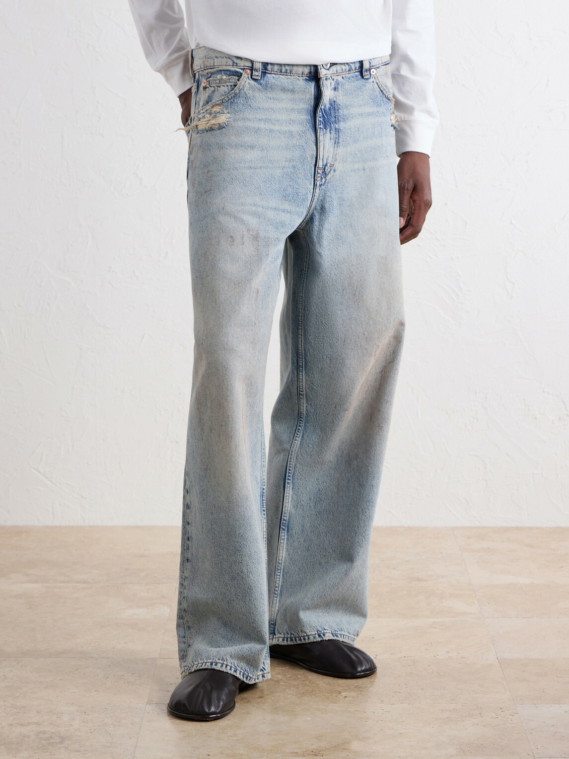 Our Legacy - Vast Cut Wide-Leg Distressed Jeans - Blue