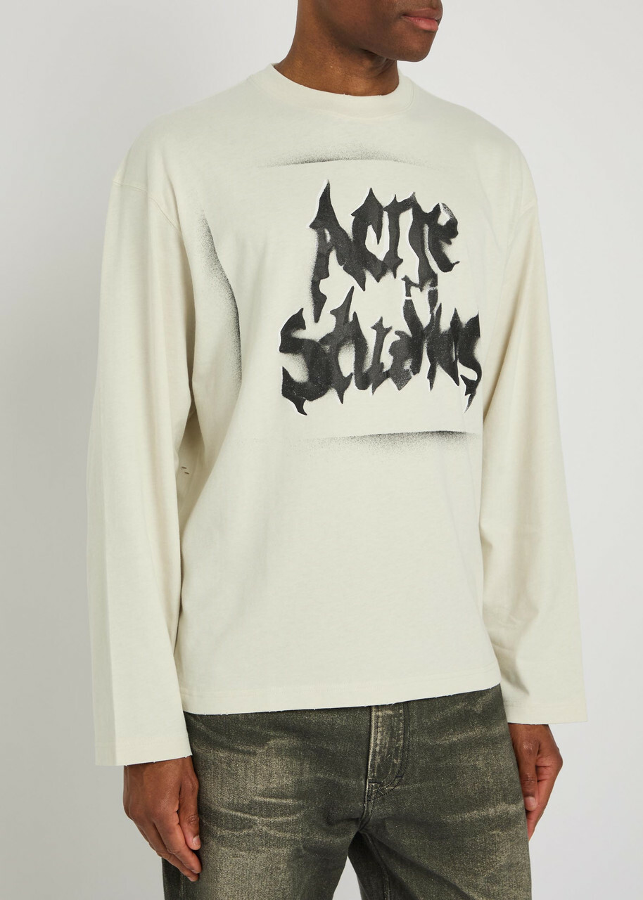 Acne Studios Logo-print Long-sleeve Cotton-blend T-shirt White