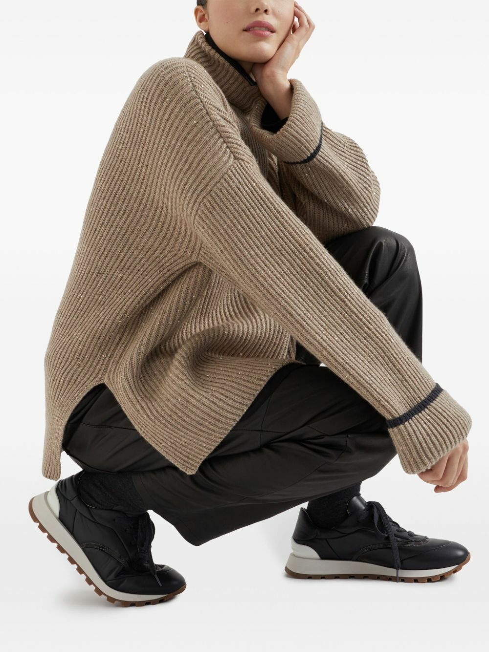 BRUNELLO CUCINELLI - Leather Sneakers With Precious Details