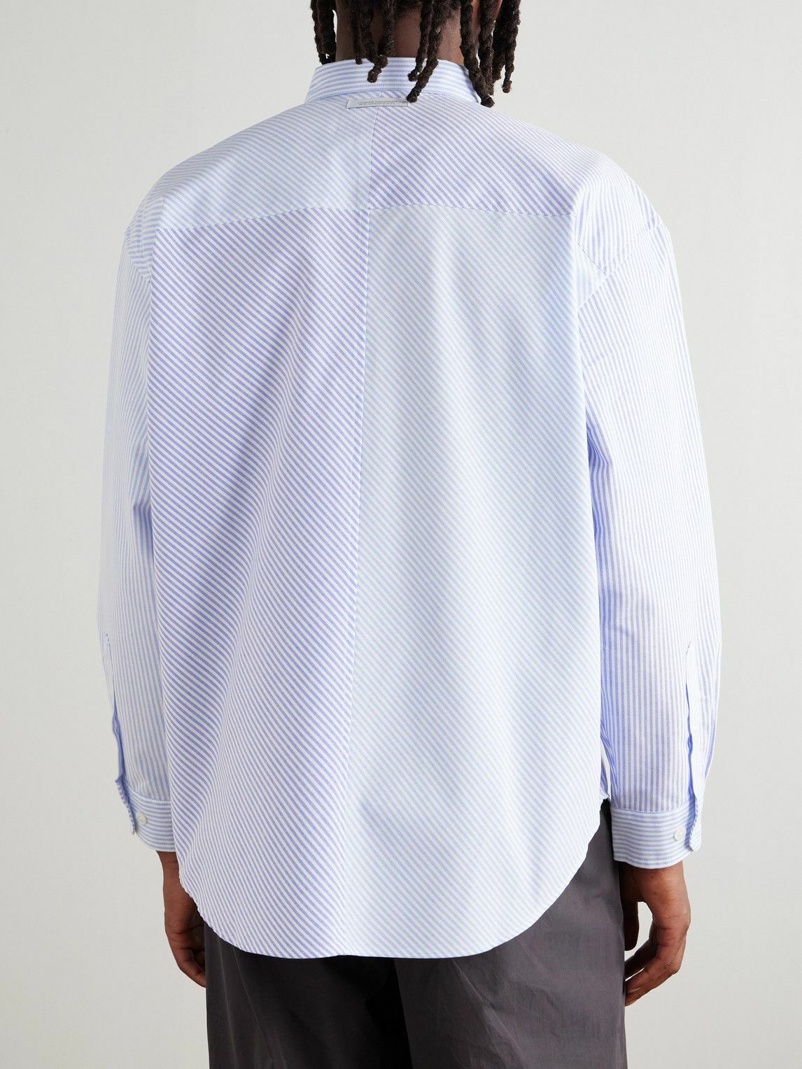 WTAPS - Button Down-Collar Logo-Appliquéd Panelled Striped COOLMAX® Shirt - Blue