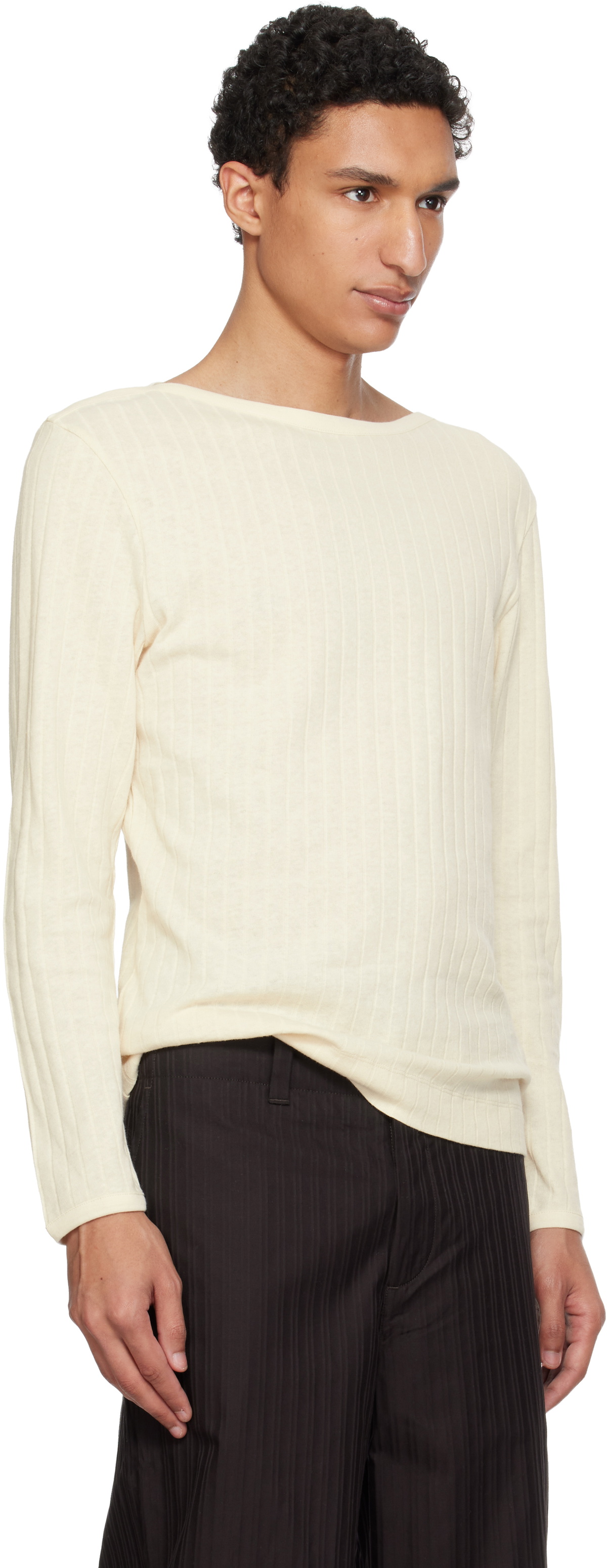 Paul Smith Beige Cotton-Linen Boat Neck Long-Sleeve T-shirt
